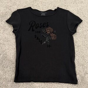American Eagle Outfitters Black Tee with Rose Design